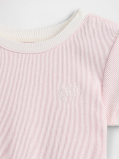 Açık Pembe Logo Fitilli Ringer T-shirt