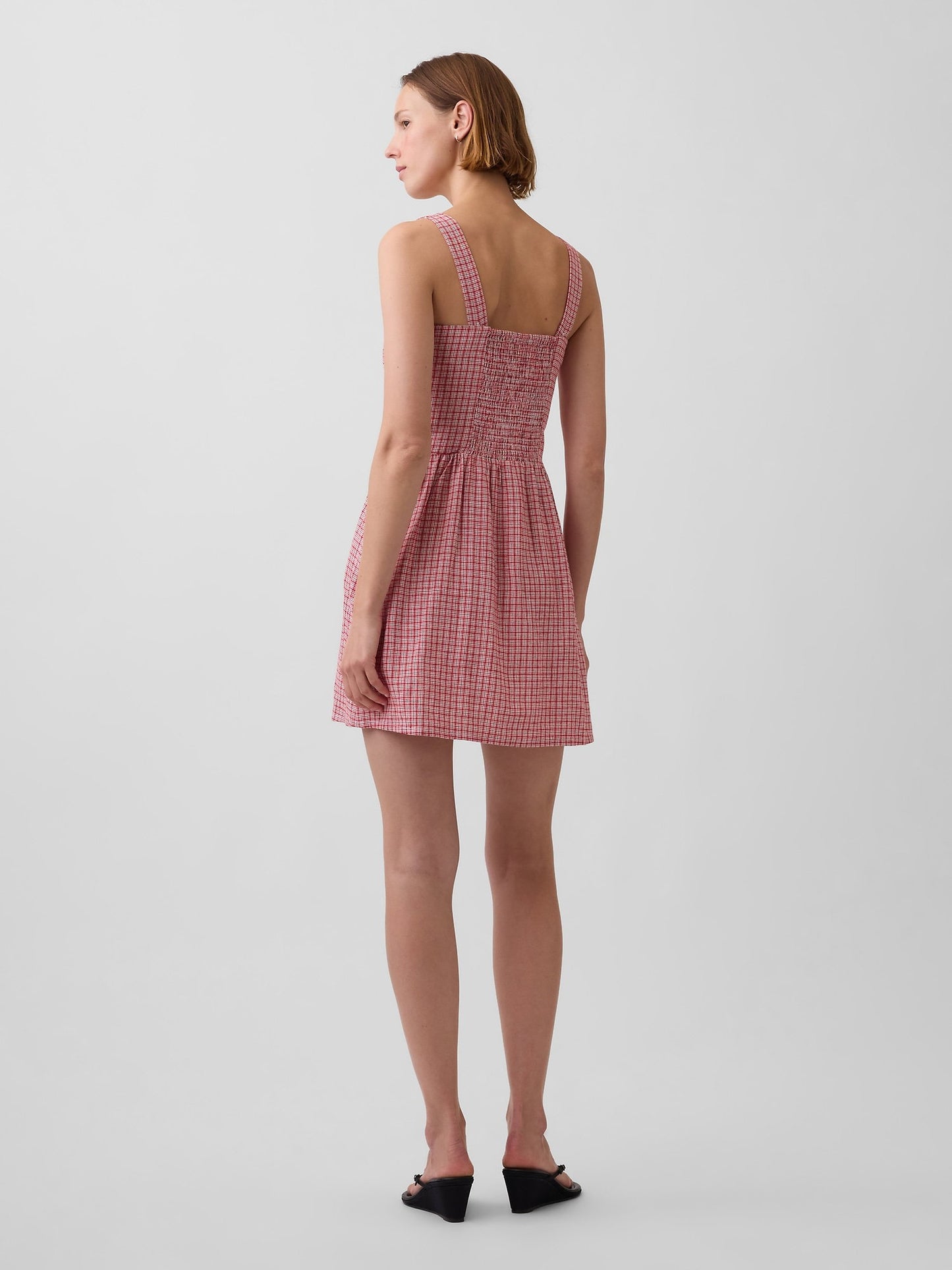 Kırmızı Keten Karışımlı Drop-waist Mini Elbise