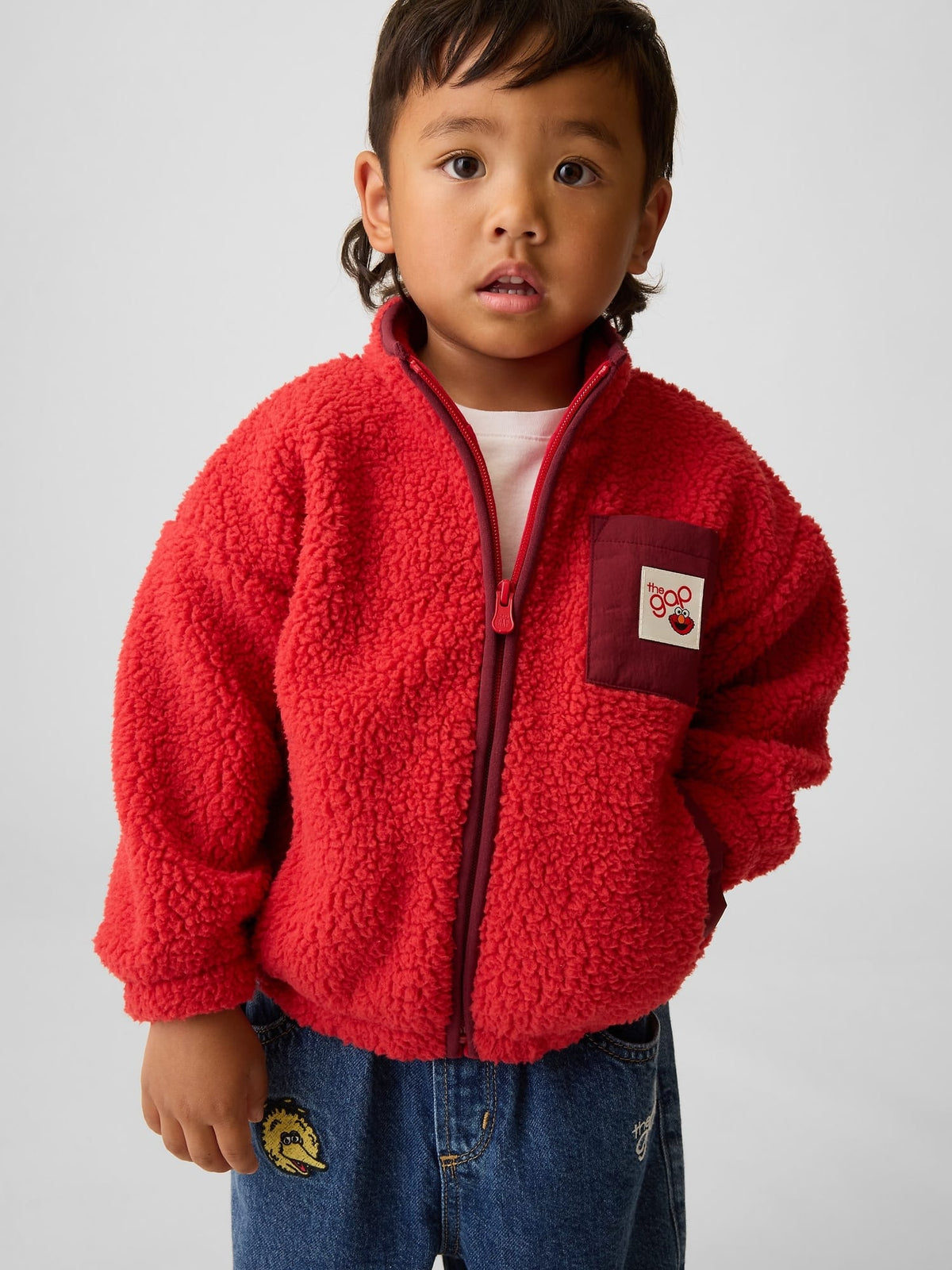 Kırmızı Sesame Street Sherpa Fermuarlı Sweatshirt