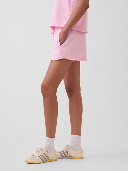 Açık Pembe Relaxed Fransız Havlu Kumaş Grafik Baskılı Şort