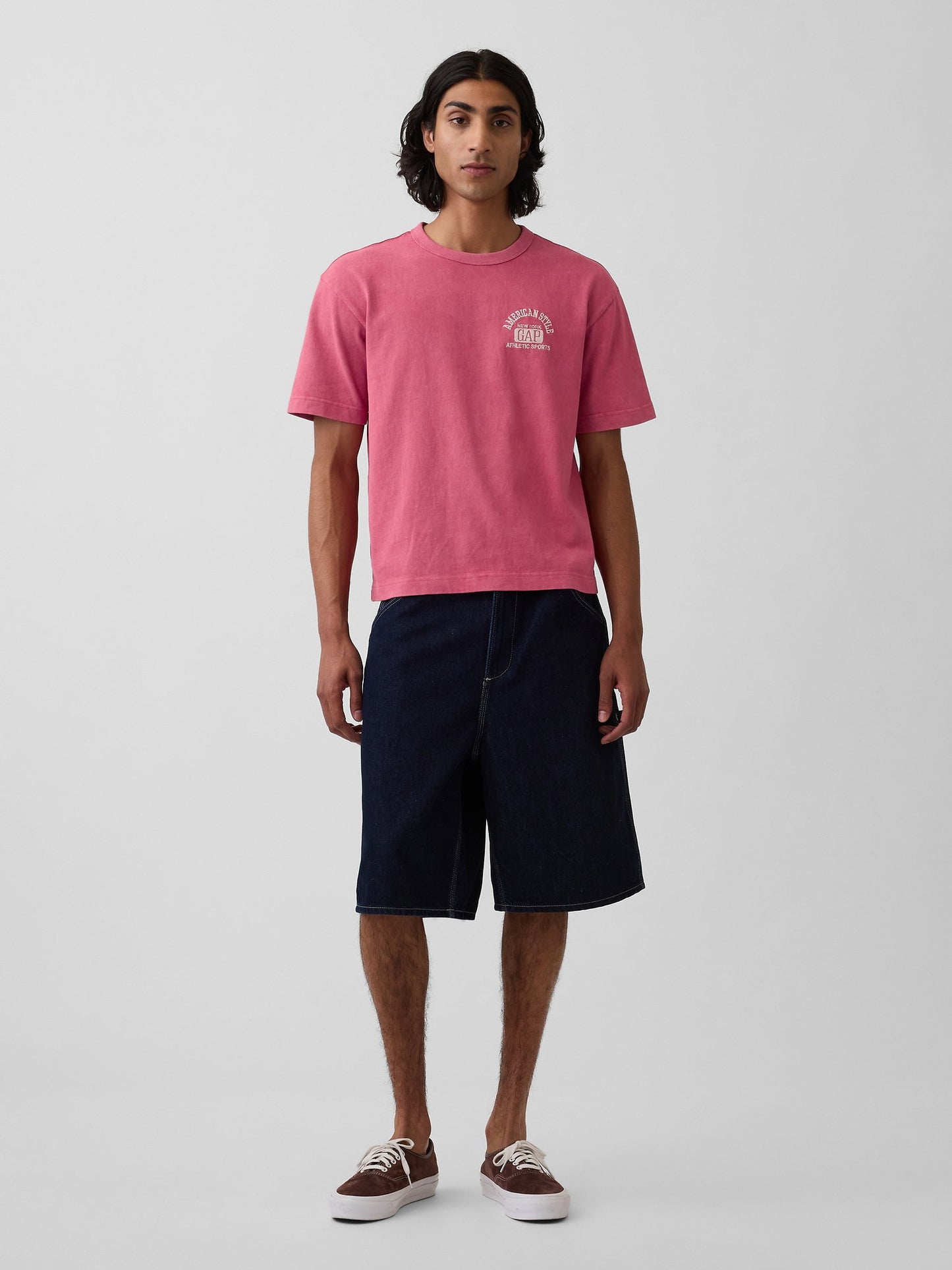 Açık Kırmızı Heavyweight Gap Logo Relaxed Crop T-shirt