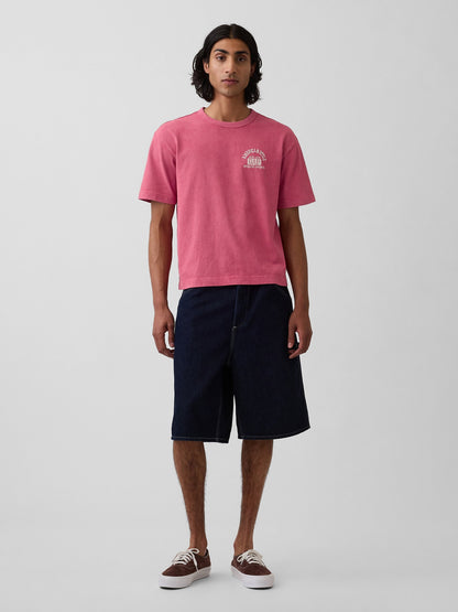 Açık Kırmızı Heavyweight Gap Logo Relaxed Crop T-shirt