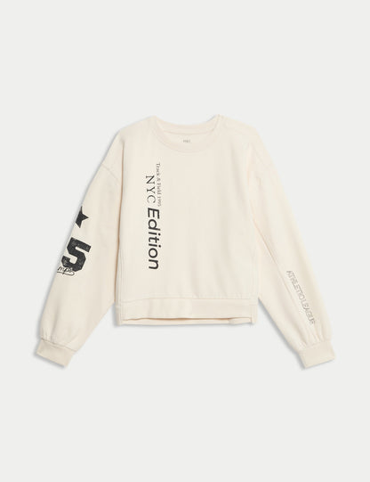 Pamuk Karışımlı Sloganlı Sweatshirt (6-16 Yaş)