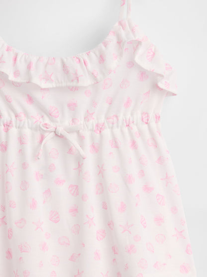 Açık Pembe Recycle Fırfır Askılı Şort Pijama Seti