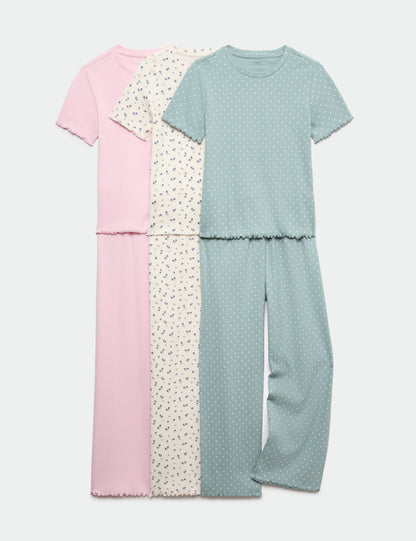 3'lü Pamuklu Fitilli Çocuk Pijama Takımı