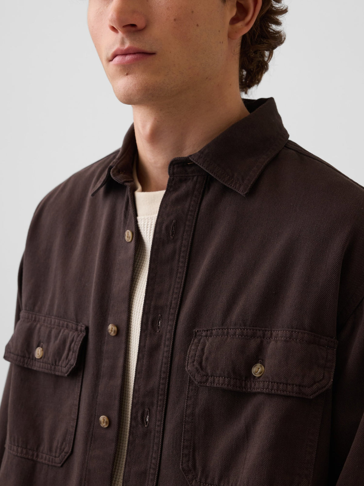 Koyu Kahverengi Ultrasoft Denim Relaxed Utility Gömlek
