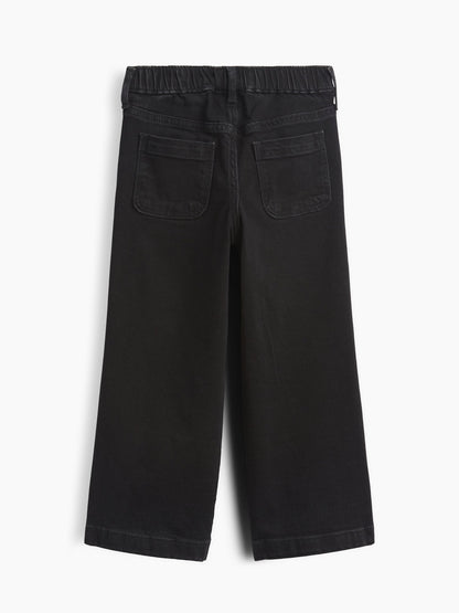 Siyah Işlemeli Wide-leg Jean Pantolon