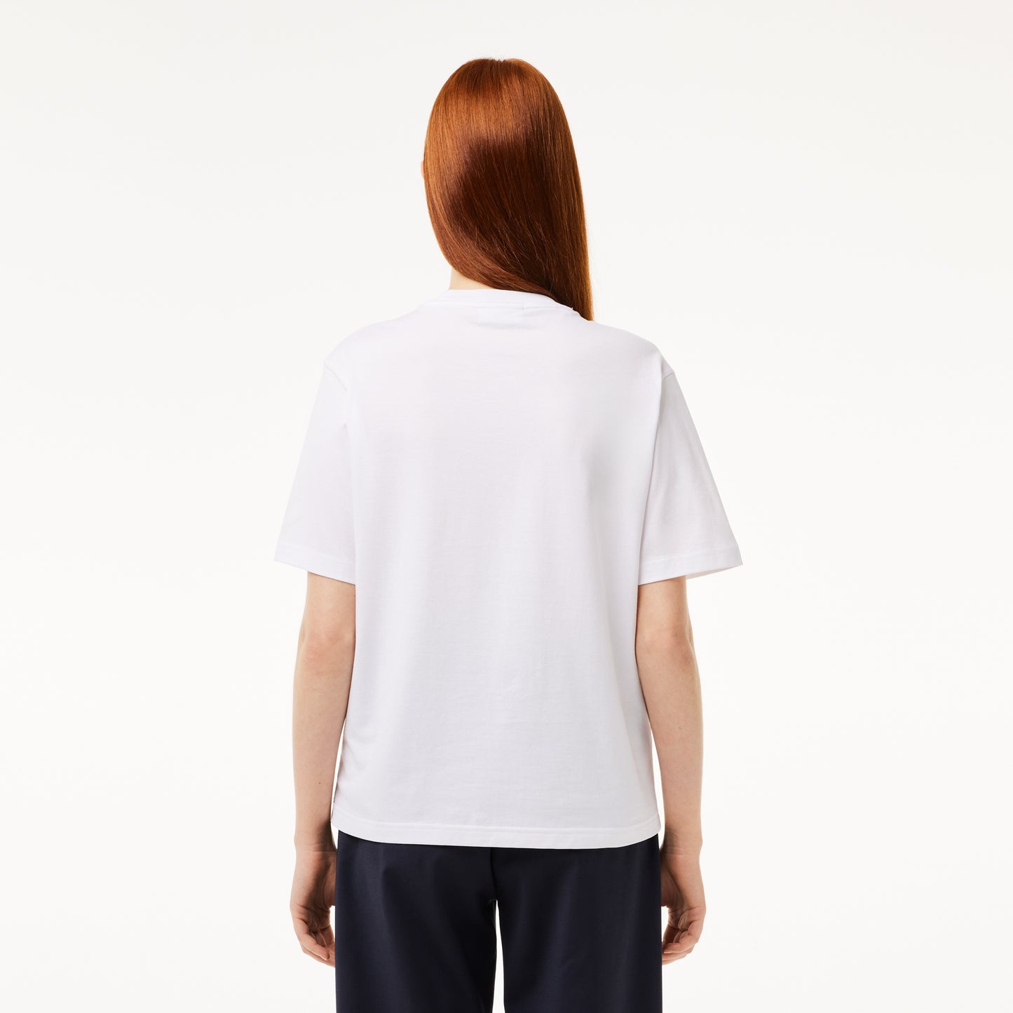 Lacoste Kadın Relaxed Fit Bisiklet Yaka Beyaz T-shirt