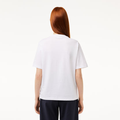 Lacoste Kadın Relaxed Fit Bisiklet Yaka Beyaz T-shirt