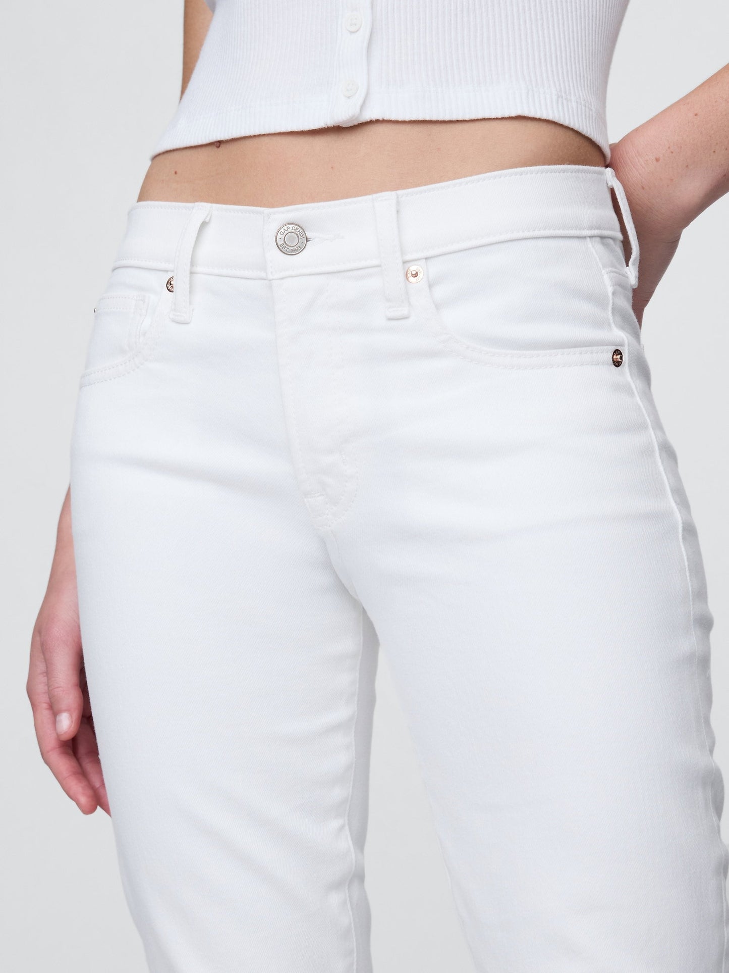 Beyaz Mid Rise True Skinny Jean Pantolon