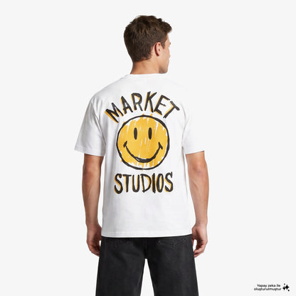 Market Smiley Doodle Erkek Beyaz T-shirt