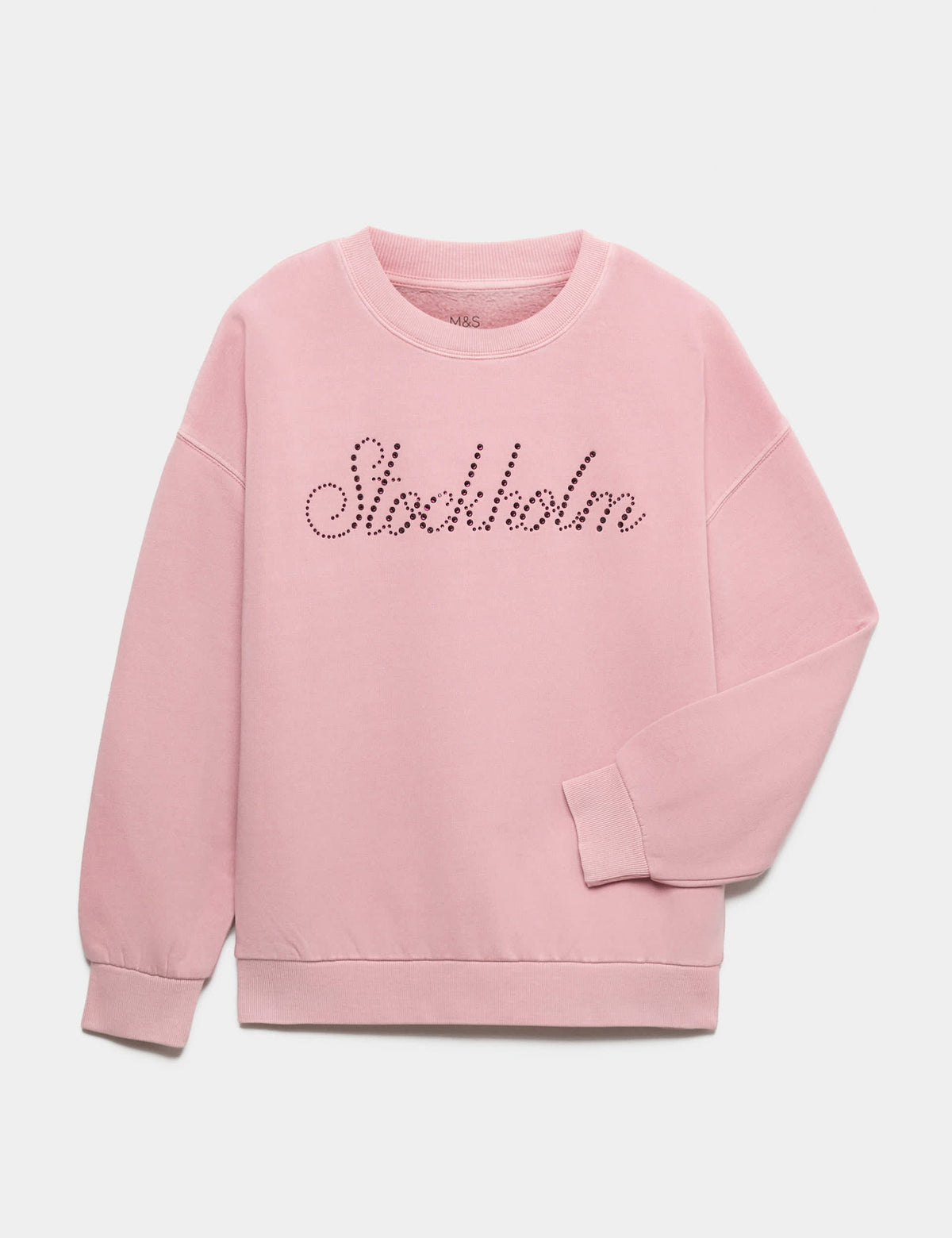 Taşlı Slogan Baskılı Pamuklu Sweatshirt