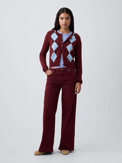 Bordo Mid Rise Wide-leg Jean Pantolon