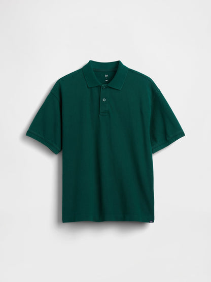 Koyu Yeşil Relaxed Pique Polo T-shirt