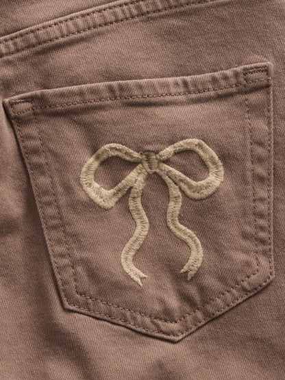 Kahverengi Low Rise Stride Bow Pocket Wide-leg Jean Pantolon