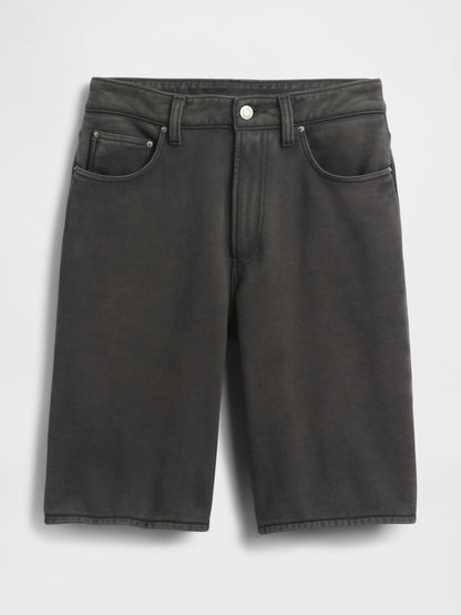 Siyah 11 Mid Rise Fransız Havlu Kumaş Denim Uzun Şort
