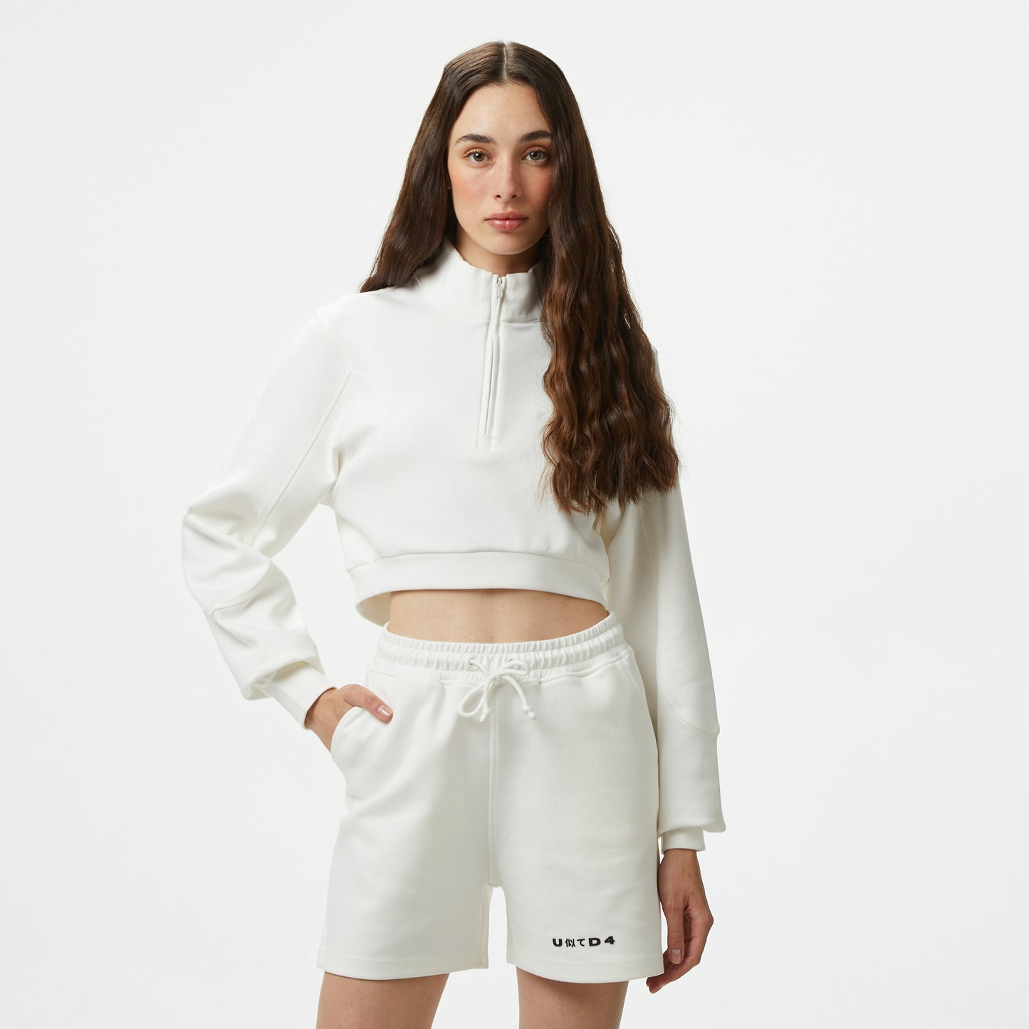 United4 Örme Crop Kadın Ekru Sweatshirt
