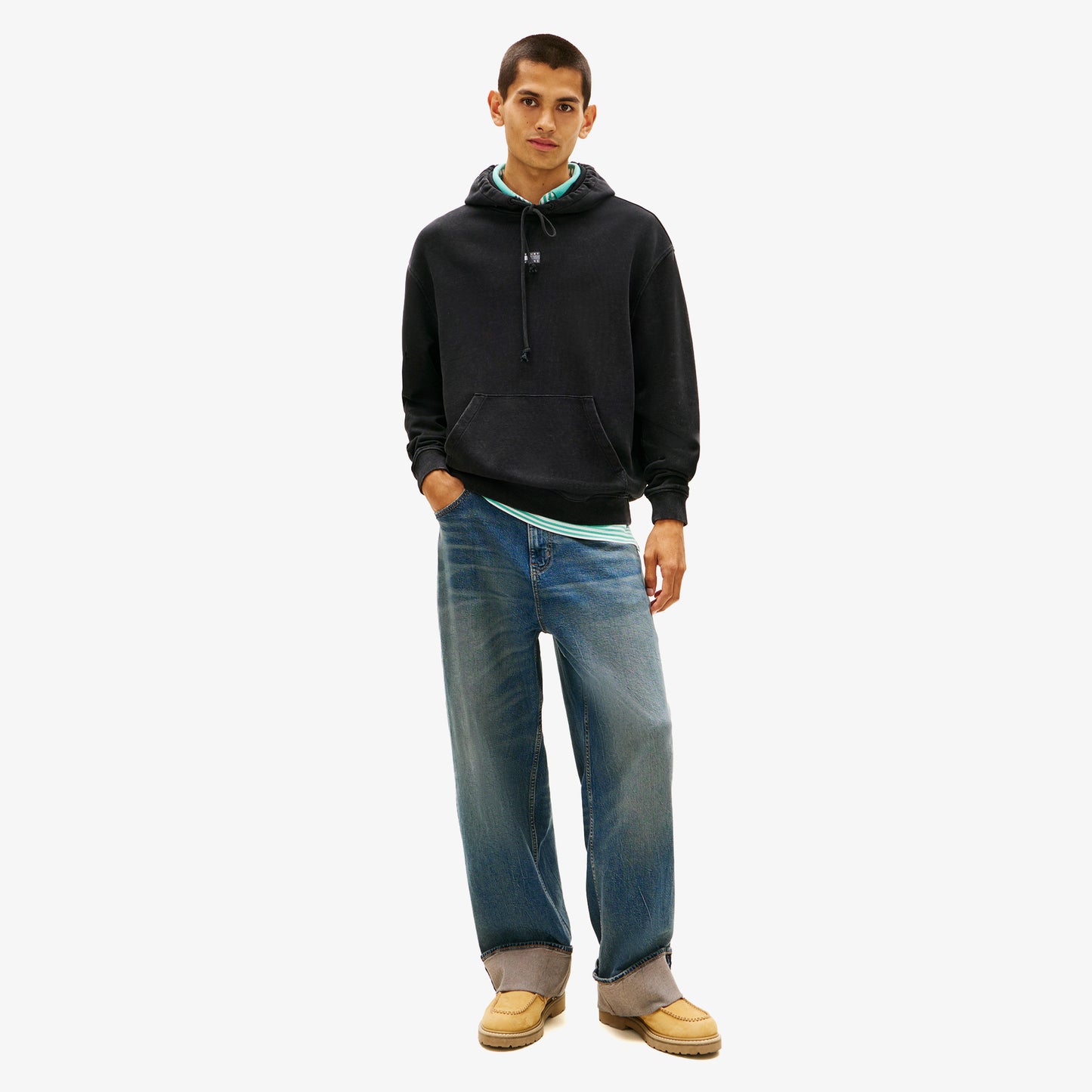 Tommy Hilfiger Relaxed Overdyed Flag Hood Erkek Siyah Sweatshirt