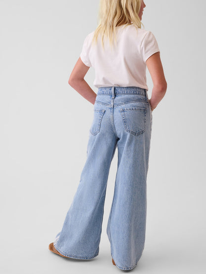 Açık Mavi Kids Low Rise Lace-trim Baggy Jean Pantolon