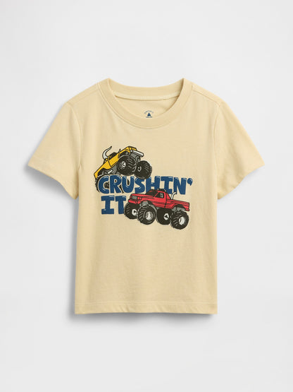 Krem Grafik Baskılı T-shirt