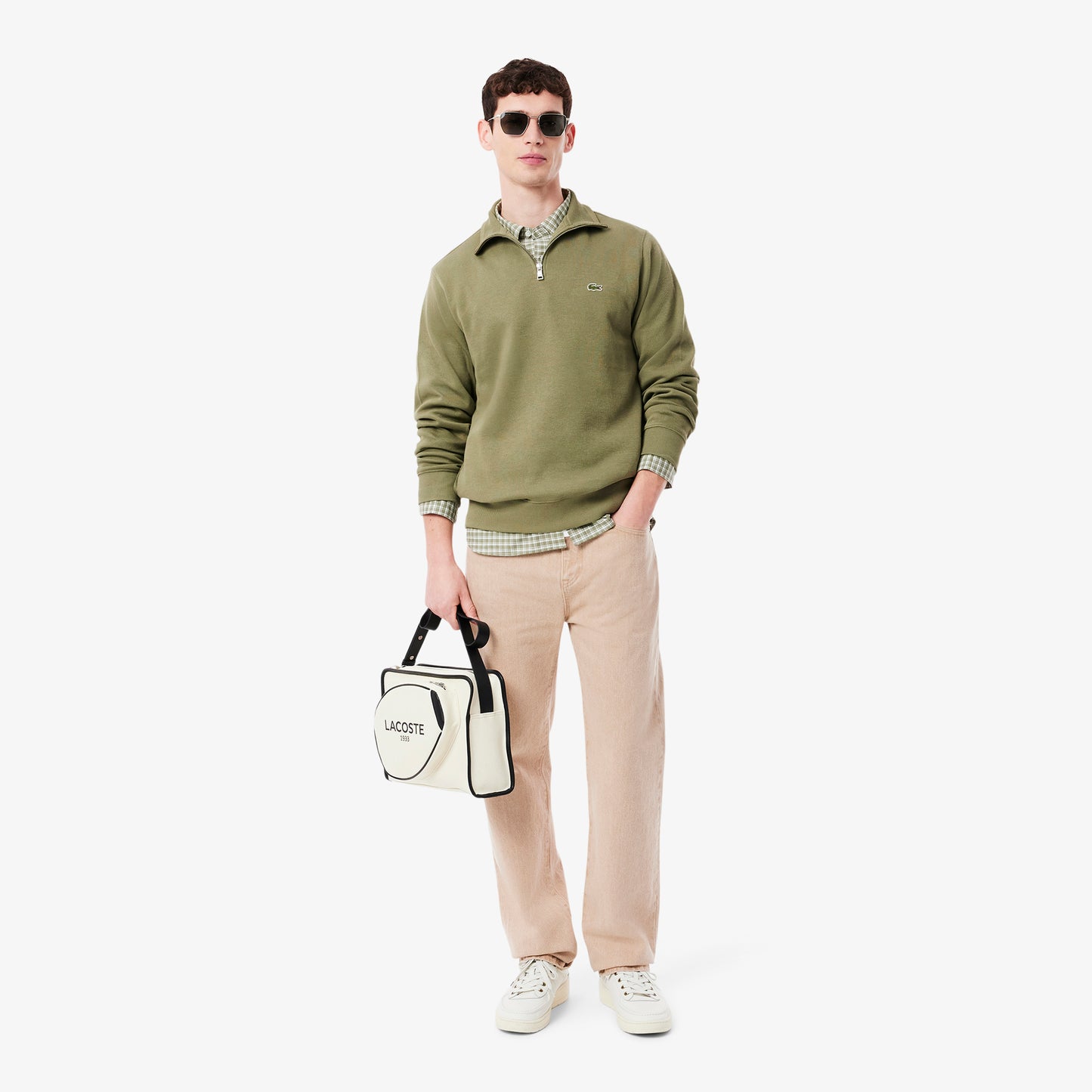 Lacoste Erkek Classic Fit Yarım Fermuarlı Haki Sweatshirt