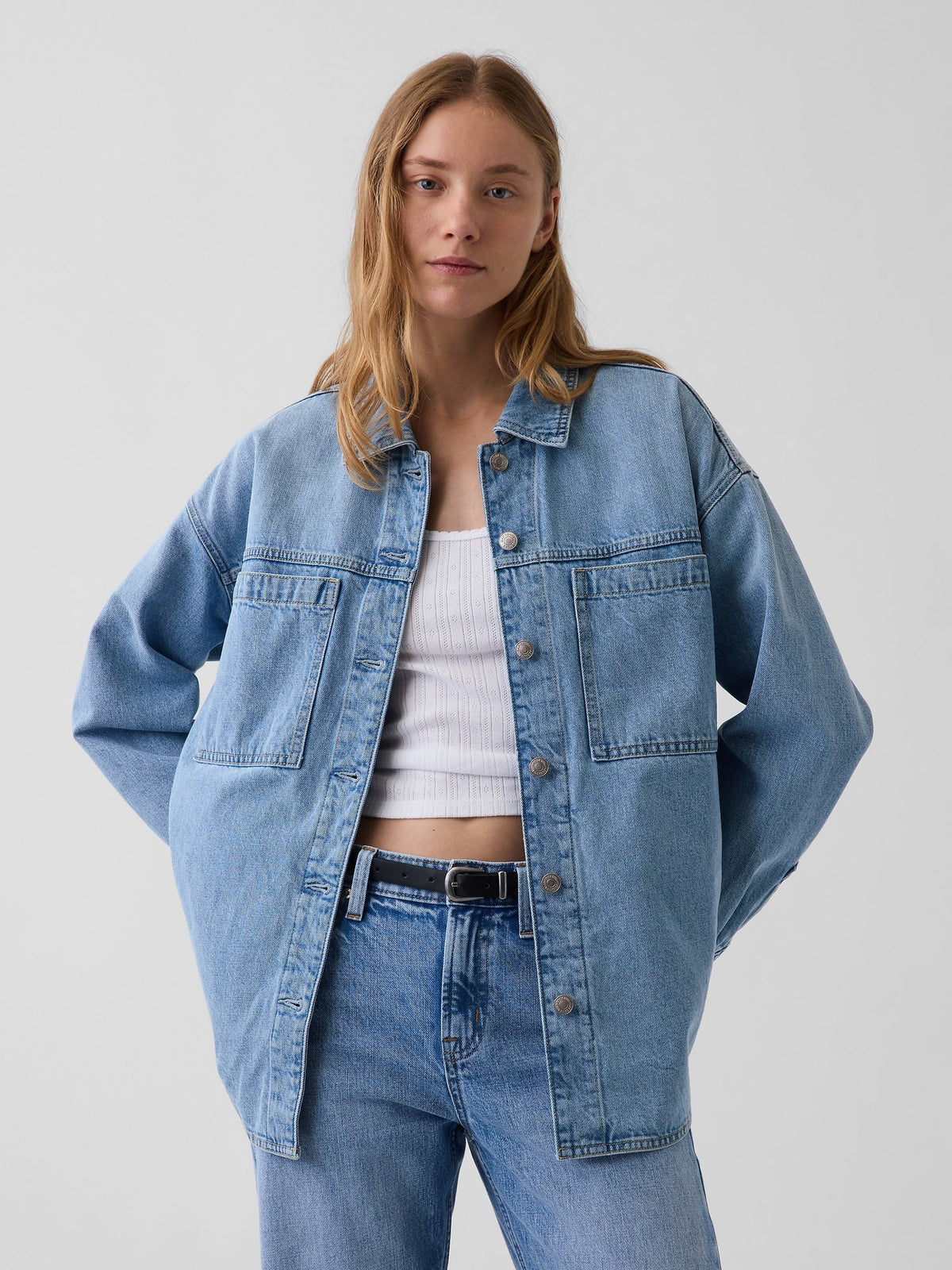 Açık Mavi Denim Oversized Gömlek Ceket
