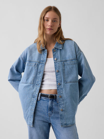 Açık Mavi Denim Oversized Gömlek Ceket