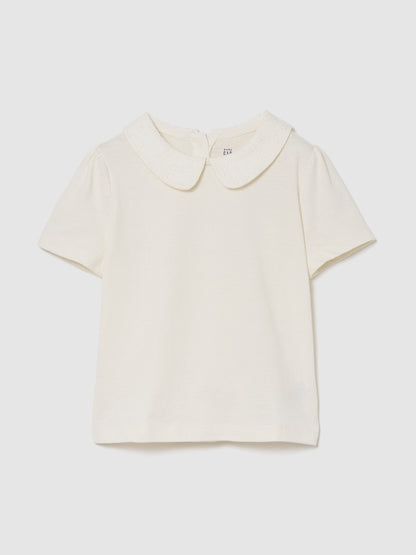 Krem Puff Sleeve Yaka T-shirt