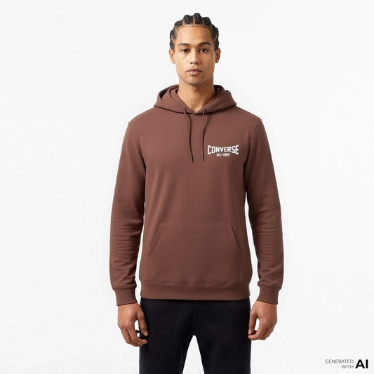 Converse Classic Erkek Grafik Baskılı Kahverengi Hoodie