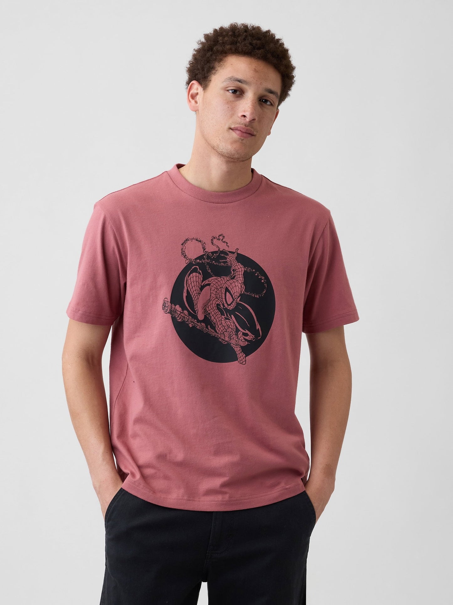 Açık Kırmızı Marvel Everyday Soft Relaxed Grafik Baskılı T-shirt