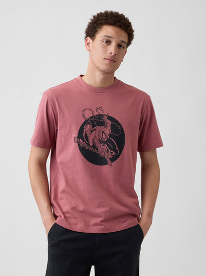 Açık Kırmızı Marvel Everyday Soft Relaxed Grafik Baskılı T-shirt