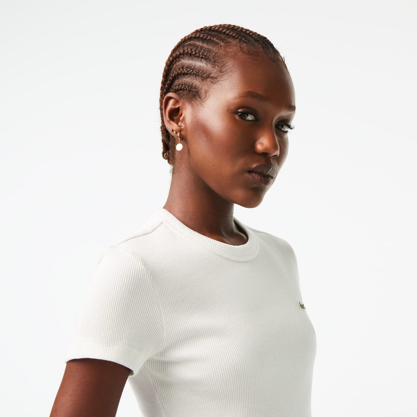 Lacoste Kadın Slim Fit Bisiklet Yaka Beyaz T-shirt