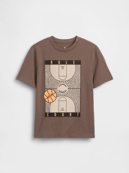 Kahverengi Grafik Baskılı T-shirt