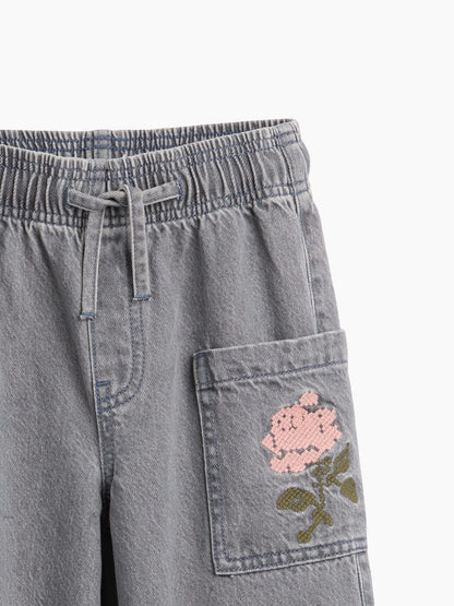 Gri Pull-on Wide Leg Jean Pantolon