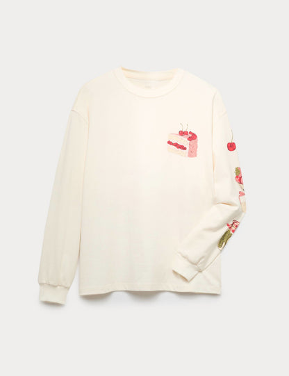 Desenli Pamuklu Sweatshirt