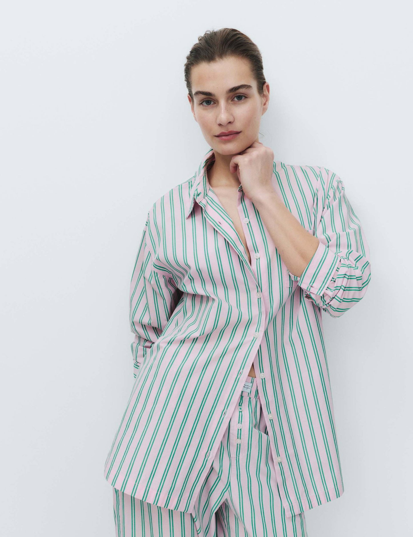 Poplin Çizgili Pijama Üstü