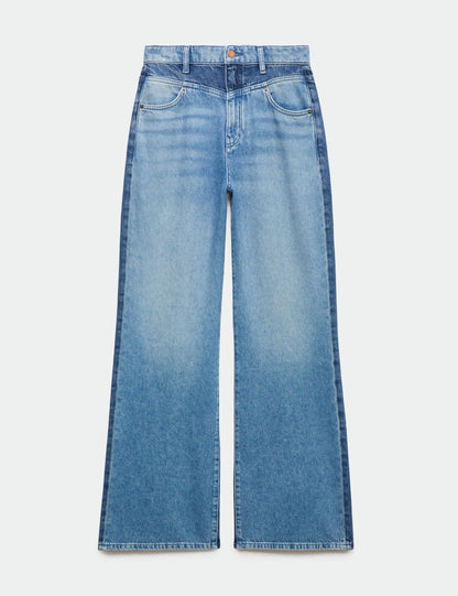 Orta Belli Çift Tonlu Bootcut Jean