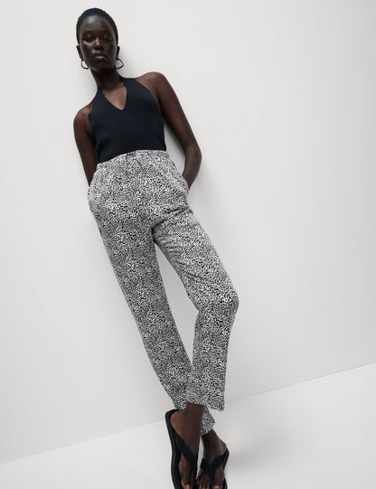 %100 Twill Pamuklu Desenli Yüksek Bel Dar Paça Pantolon