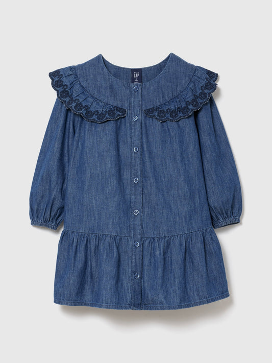 Koyu Mavi Denim Drop-waist Elbise