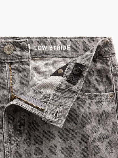 Gri Low Rise Stride Leopar Wide-leg Jean Pantolon