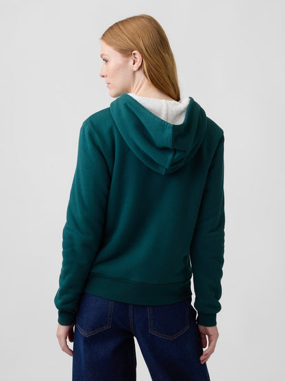 Koyu Yeşil Relaxed Gap Logo Sherpa-astarlı Fermuarlı Sweatshirt