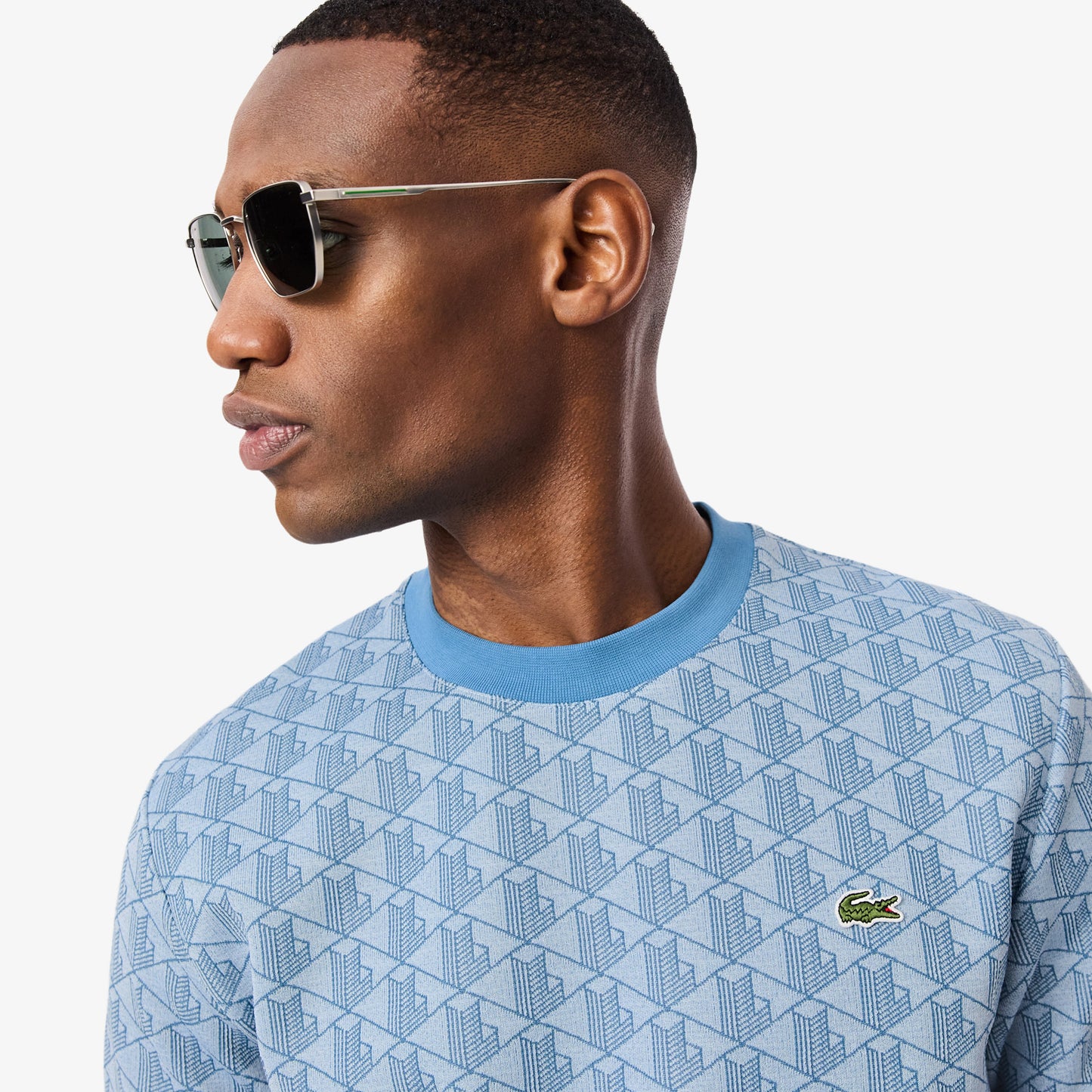 Lacoste Erkek Classic Fit Bisiklet Yaka Monogram Mavi T-shirt