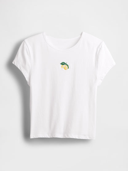Beyaz Grafikli Crop T-shirt