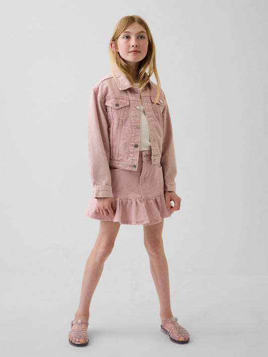 Pembe Denim Ruffle Etek