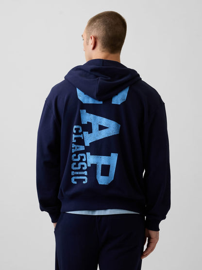 Lacivert Relaxed Gap Logo Fransız Havlu Kumaş Fermuarlı Sweatshirt