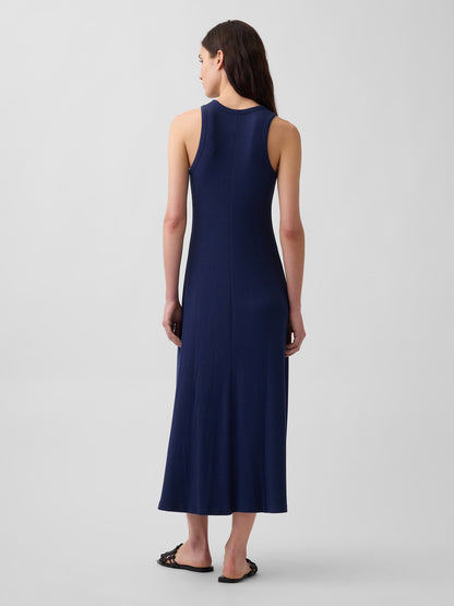 Lacivert Modern Fitilli Shelf-bra Maxi Elbise