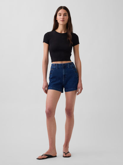 Koyu Mavi 3.5 High Rise Sailor Relaxed Straight Denim Şort