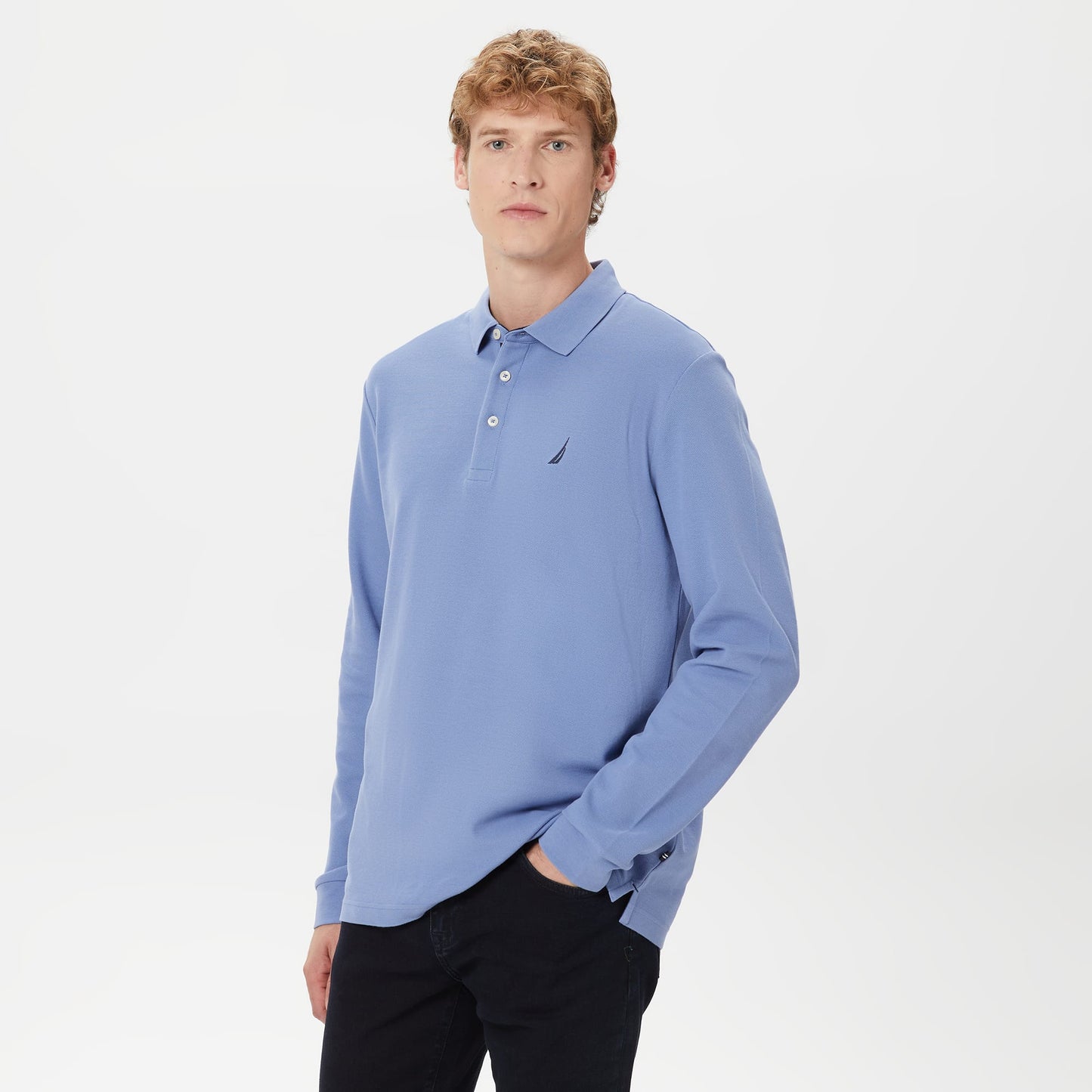 Nautica Erkek Mavi Classic Fit Uzun Kollu Polo Yaka T-shirt
