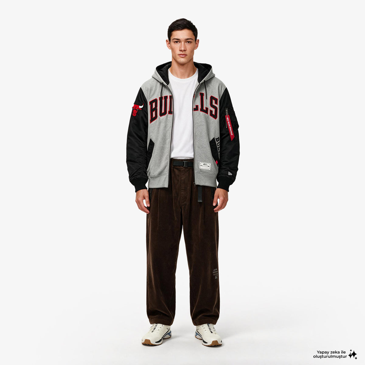 Alpha Industries X Chicago Bulls Gray Ma-1 Unisex Gri Fermuarlı Ceket