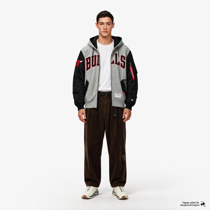 Alpha Industries X Chicago Bulls Gray Ma-1 Unisex Gri Fermuarlı Ceket